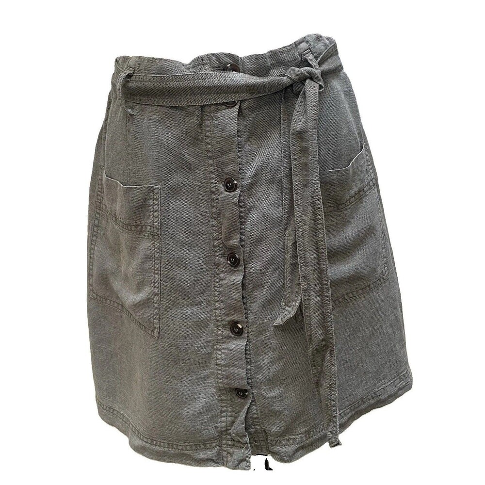 C&C California Linen Lyocell Button Front Mini Skirt Gray L Coastal Utility